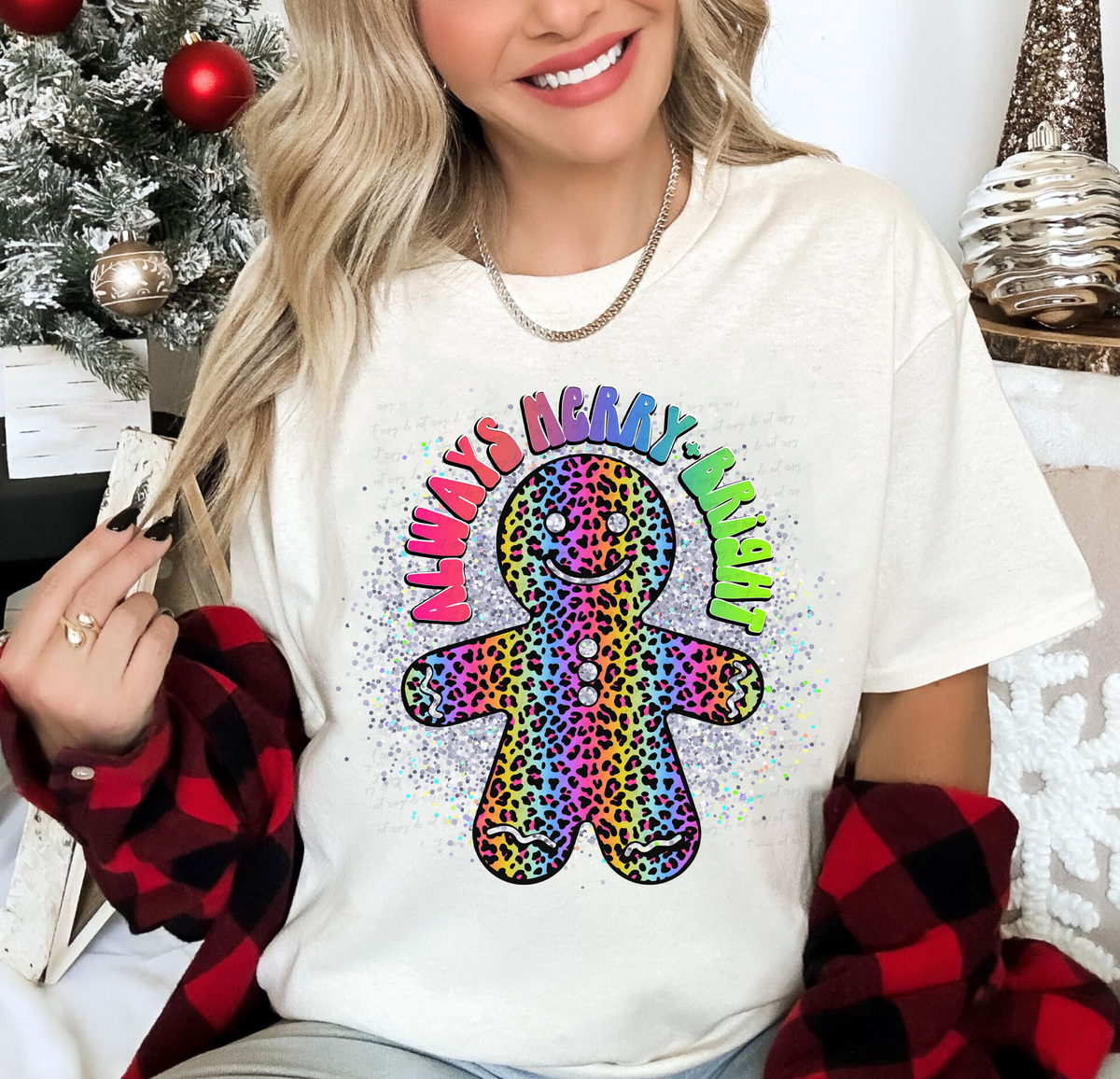 Always Merry and Bright Gingerbread Lisa F Leopard Print 114947 DTF transfer