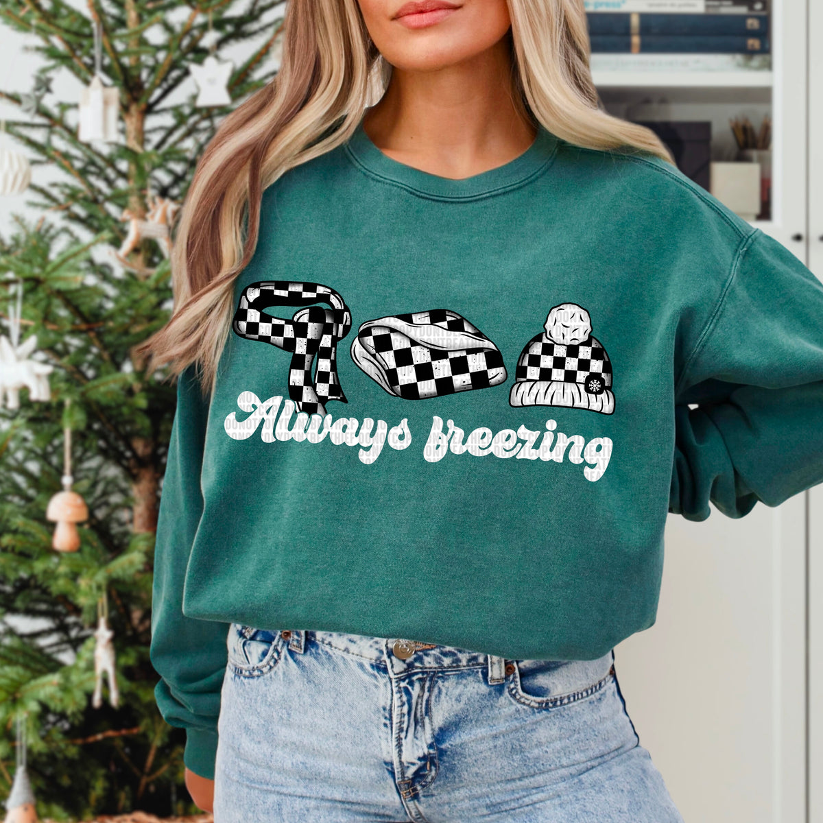 Always Freezing Checkered White Font 104289 DTF transfer