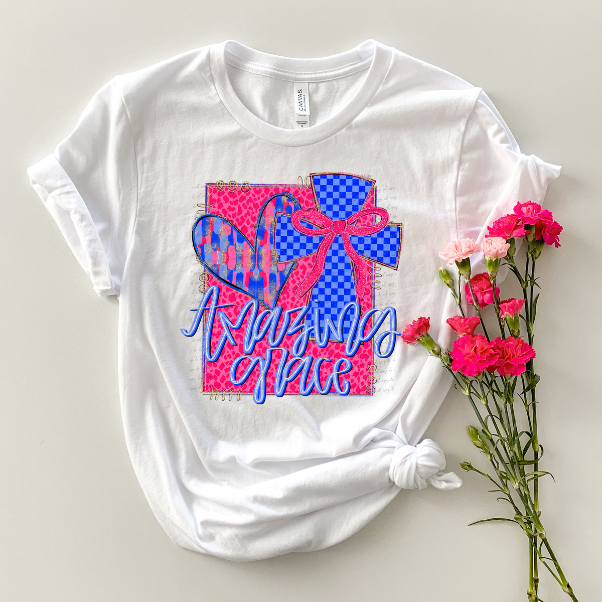 Amazing Grace Faux Glitter Brush Stroke Heart Checkered Cross 81796 DTF Transfer