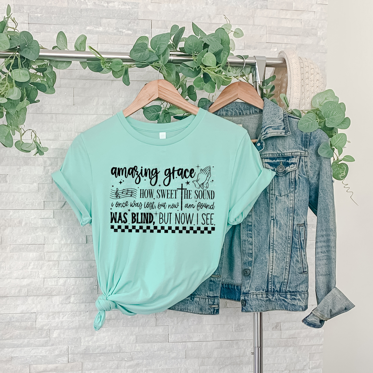 Amazing Grace How Sweet The Sound I Once Was Lost But Now Am Found Was Blind But Now I See Black 86543 DTF Transfer