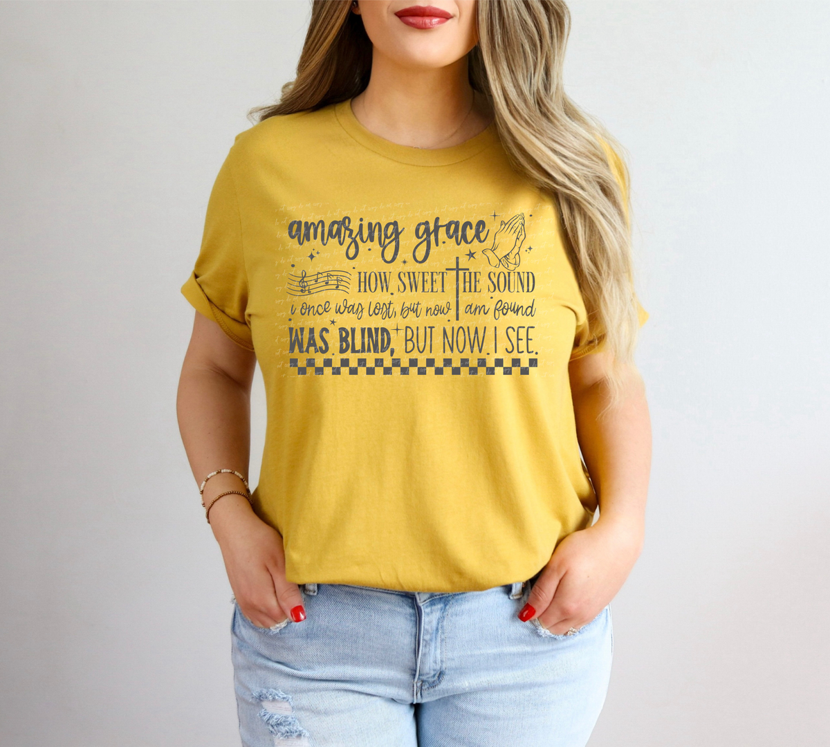 Amazing Grace How Sweet The Sound I Once Was Lost But Now Am Found Was Blind But Now I See Grey 86544 DTF Transfer