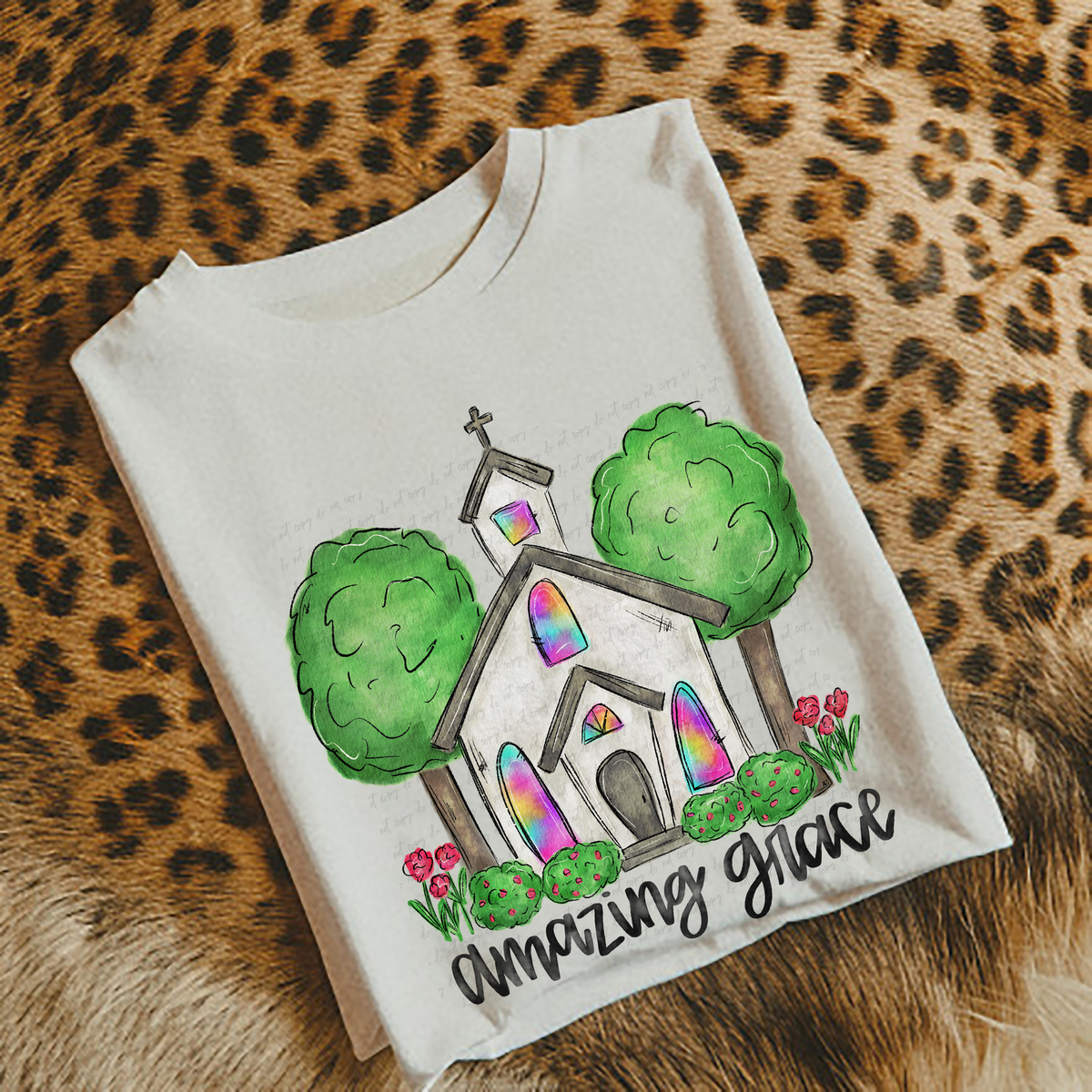 Amazing Grace Watercolor Church Trees 114816 DTF transfer