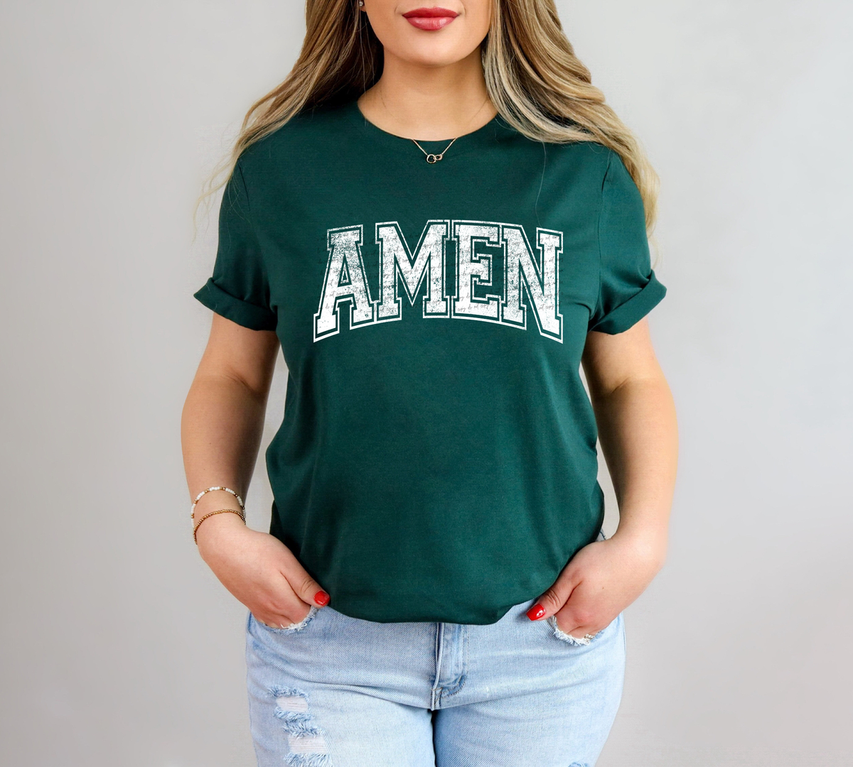 Amen Varsity Font White Grunge 86479 DTF Transfer