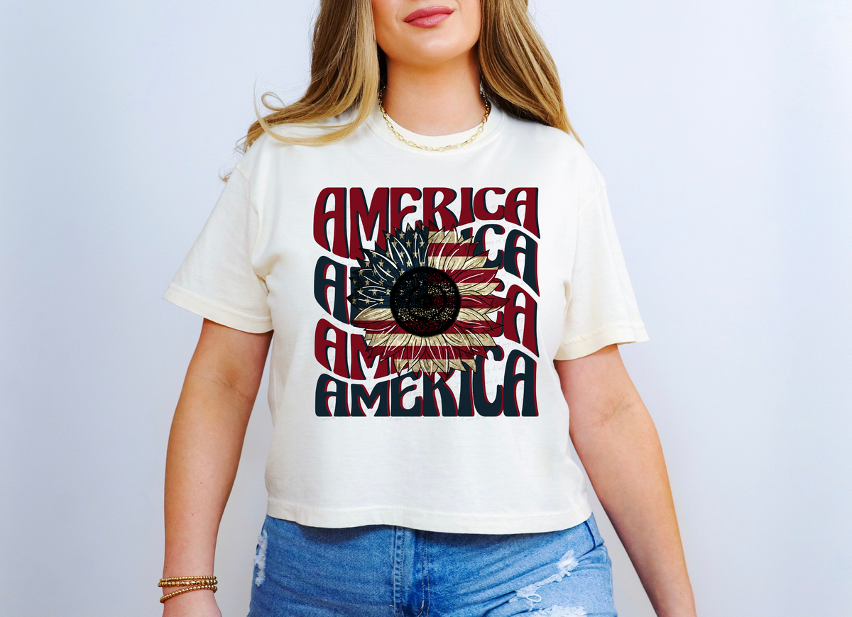 America Red and Blue USA Flag Sunflower 115652 DTF Transfer