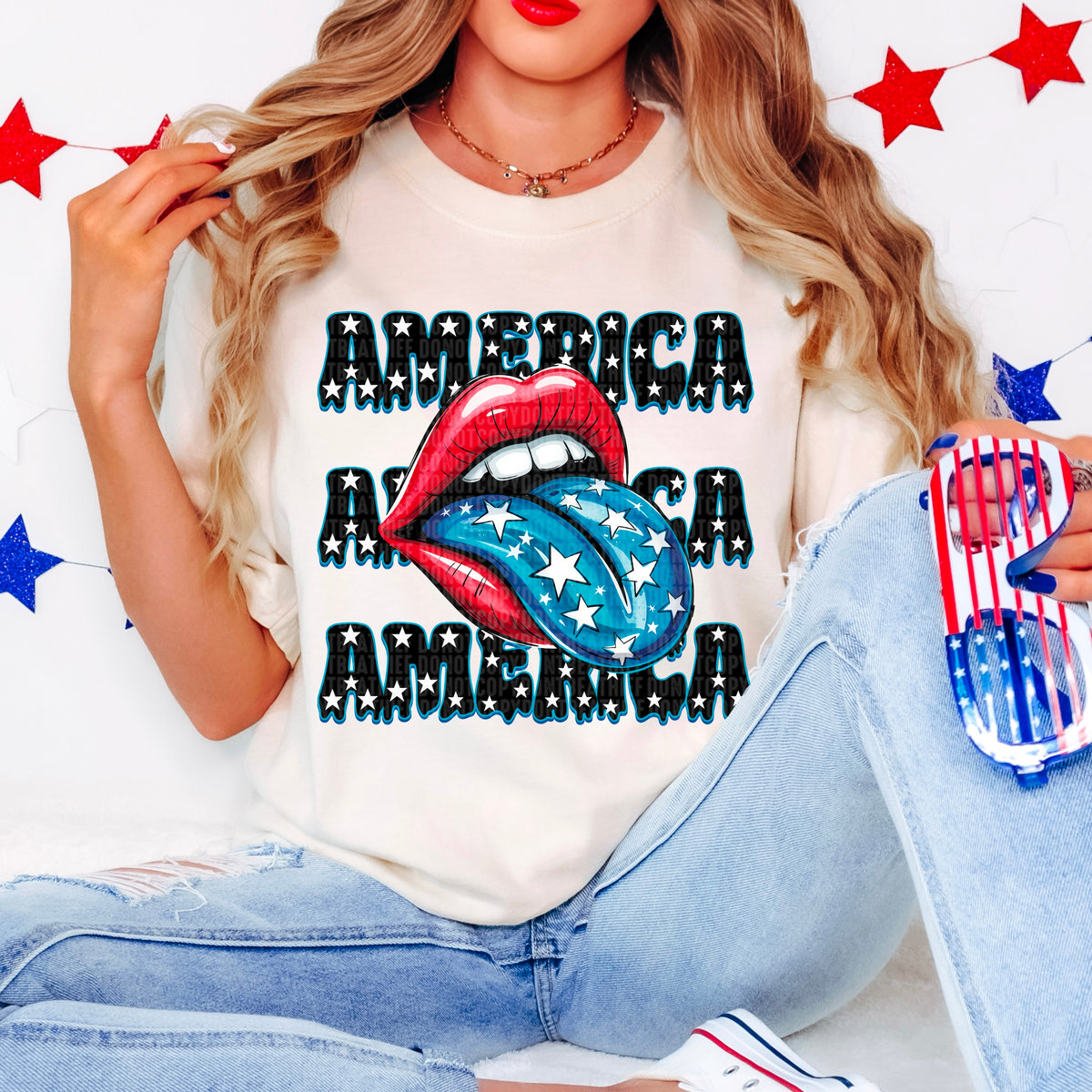 America Tongue Out Stars 104471 DTF transfer