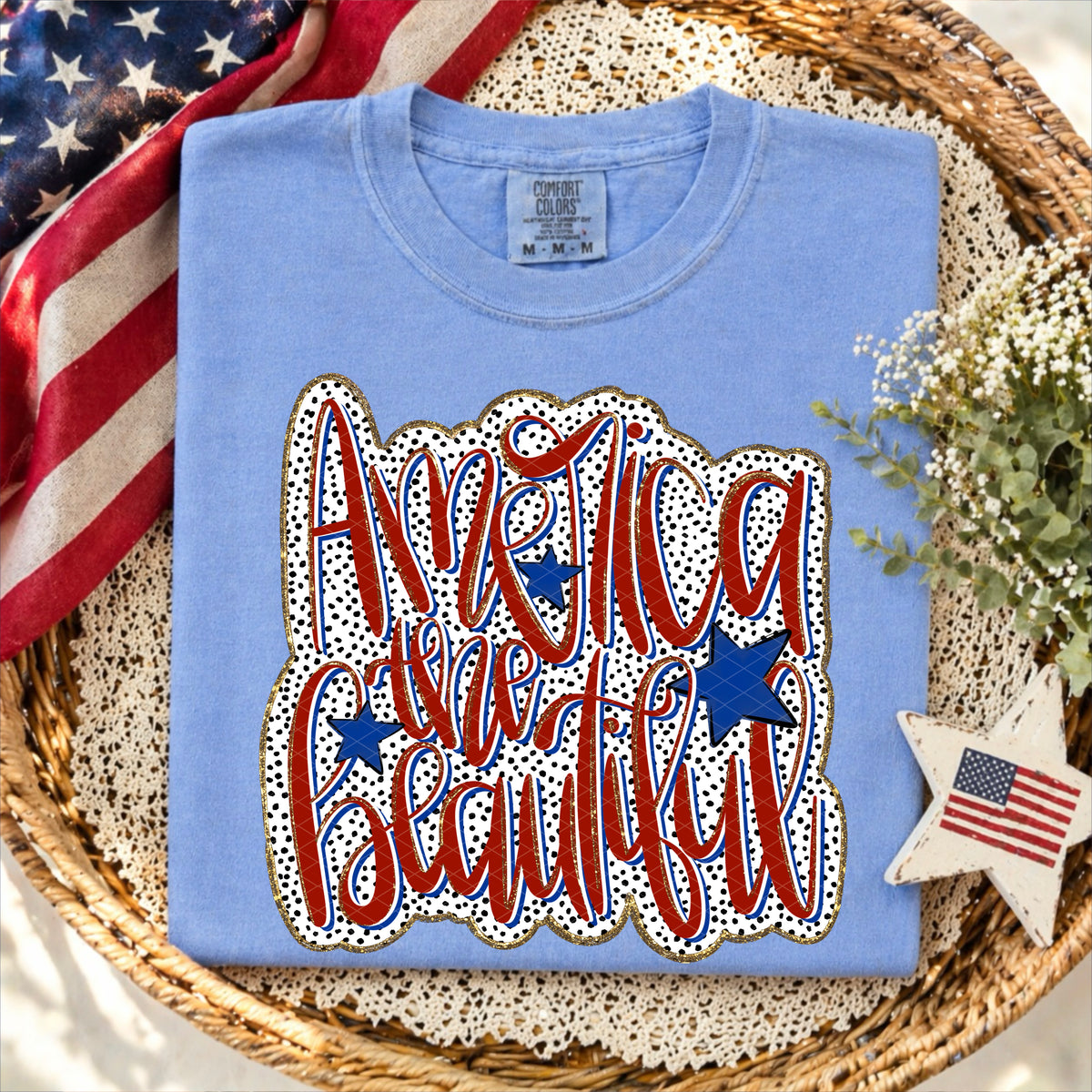 America the beautiful black dot background (SDD) DTF Transfer