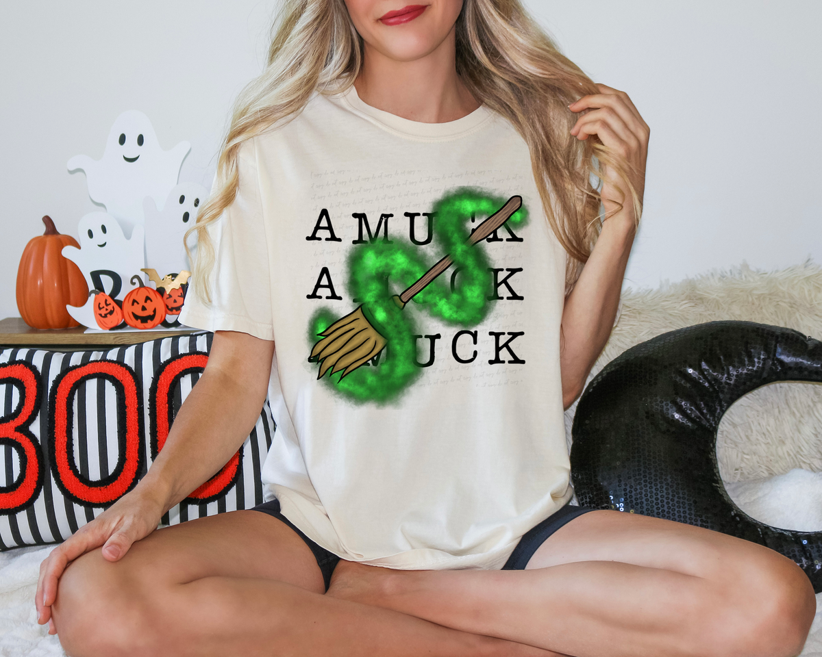 Amuck Amuck Amuck Stacked Green Smoke Broomstick 115483 DTF transfer