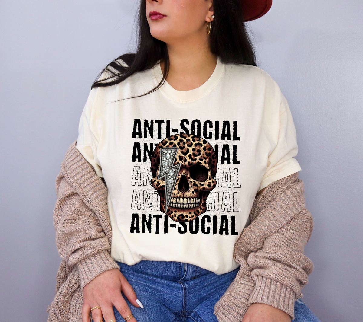 Anti Social Stacked Leopard Skull 46069 DTF transfer