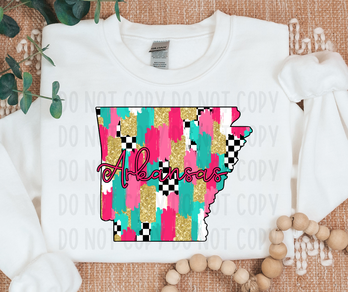 Arkansas Brushstroke Checkered State (canvista) DTF transfer
