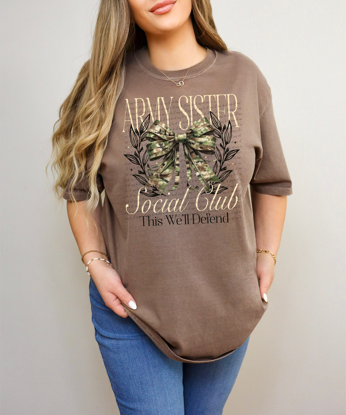 Army Sister Social Club This We'll Defend -Camouflage Bow 59635 DTF Transfer