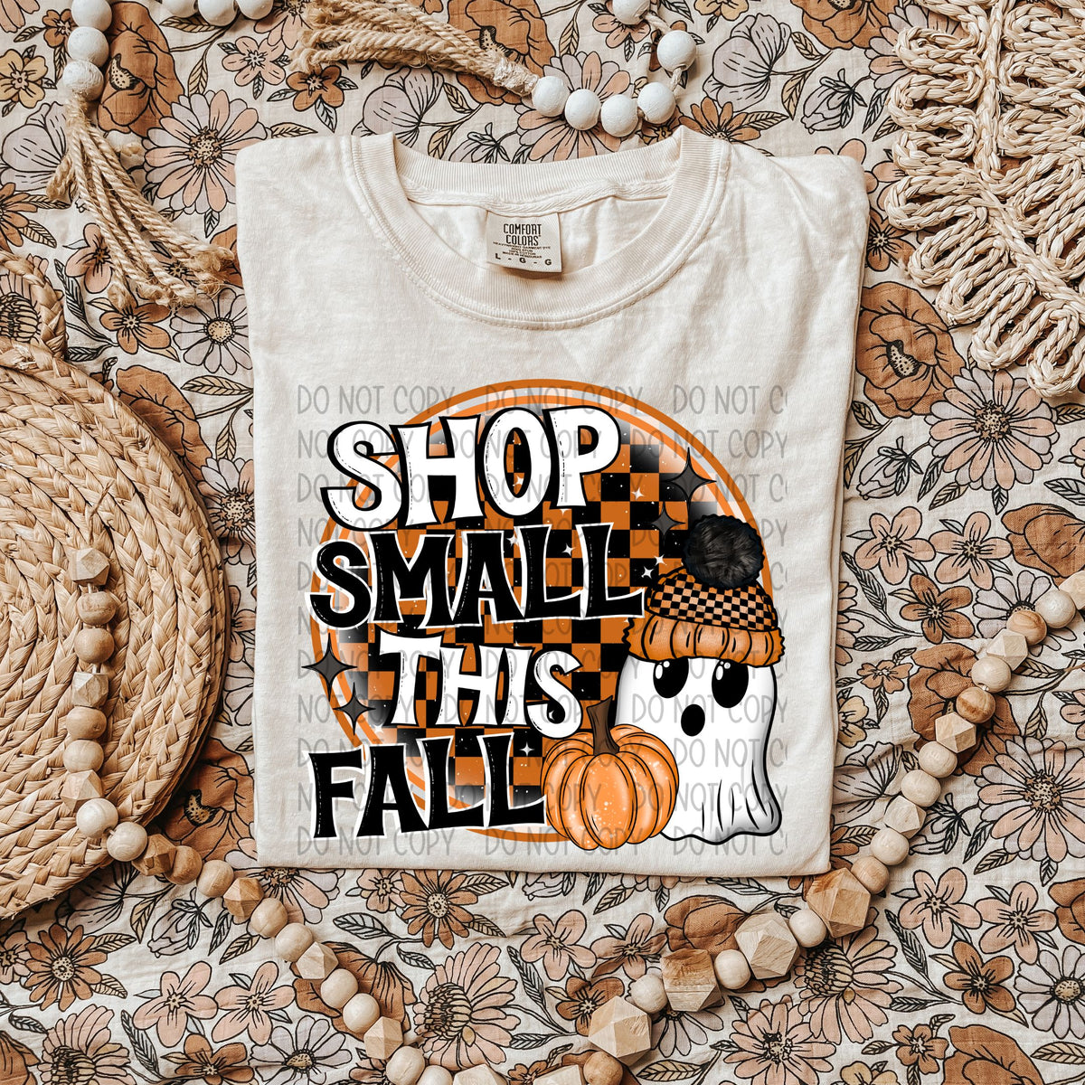 Shop small this fall checkered circle with ghost SWD DTF transfer