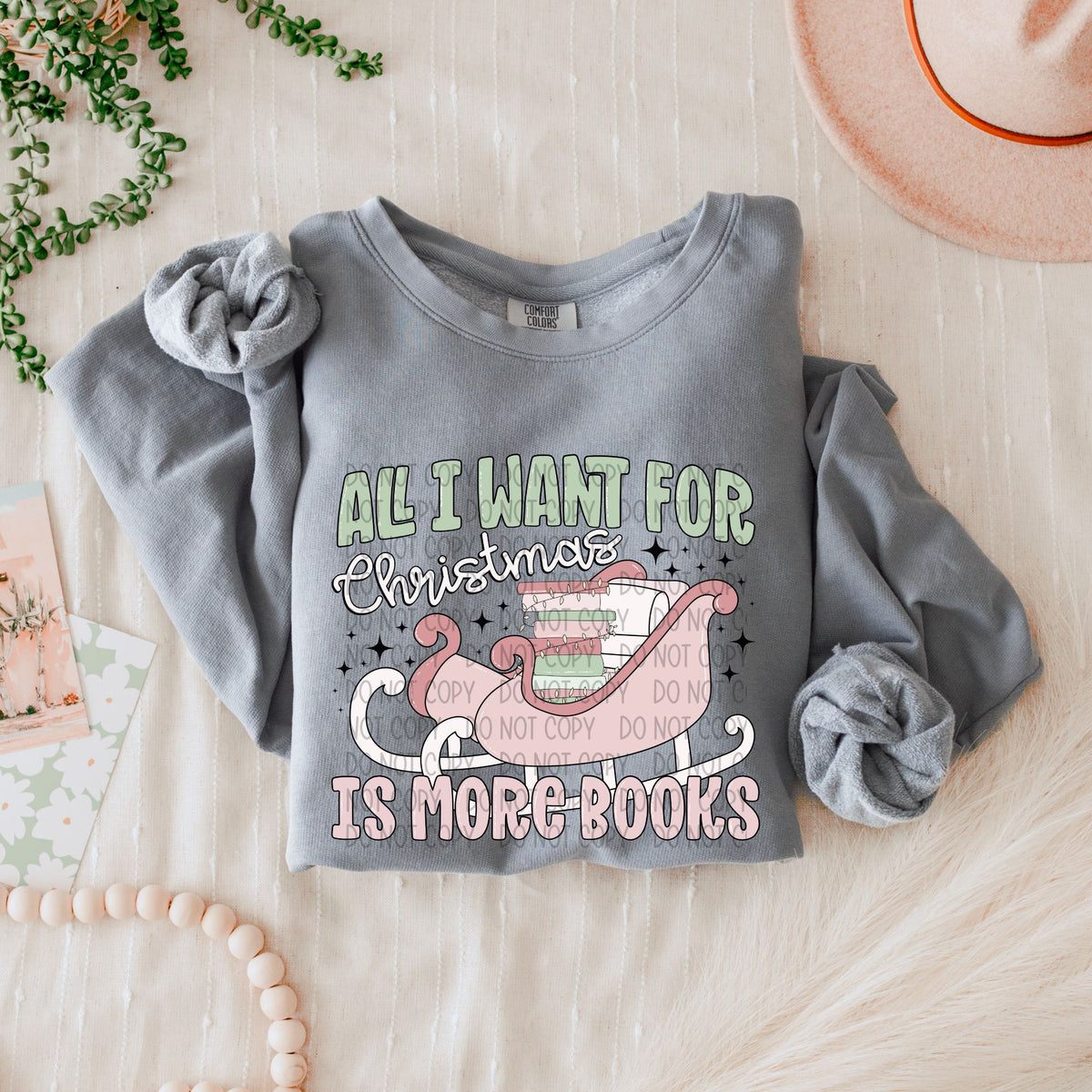 All I want for Christmas is more books sleigh of books SWD DTF transfers