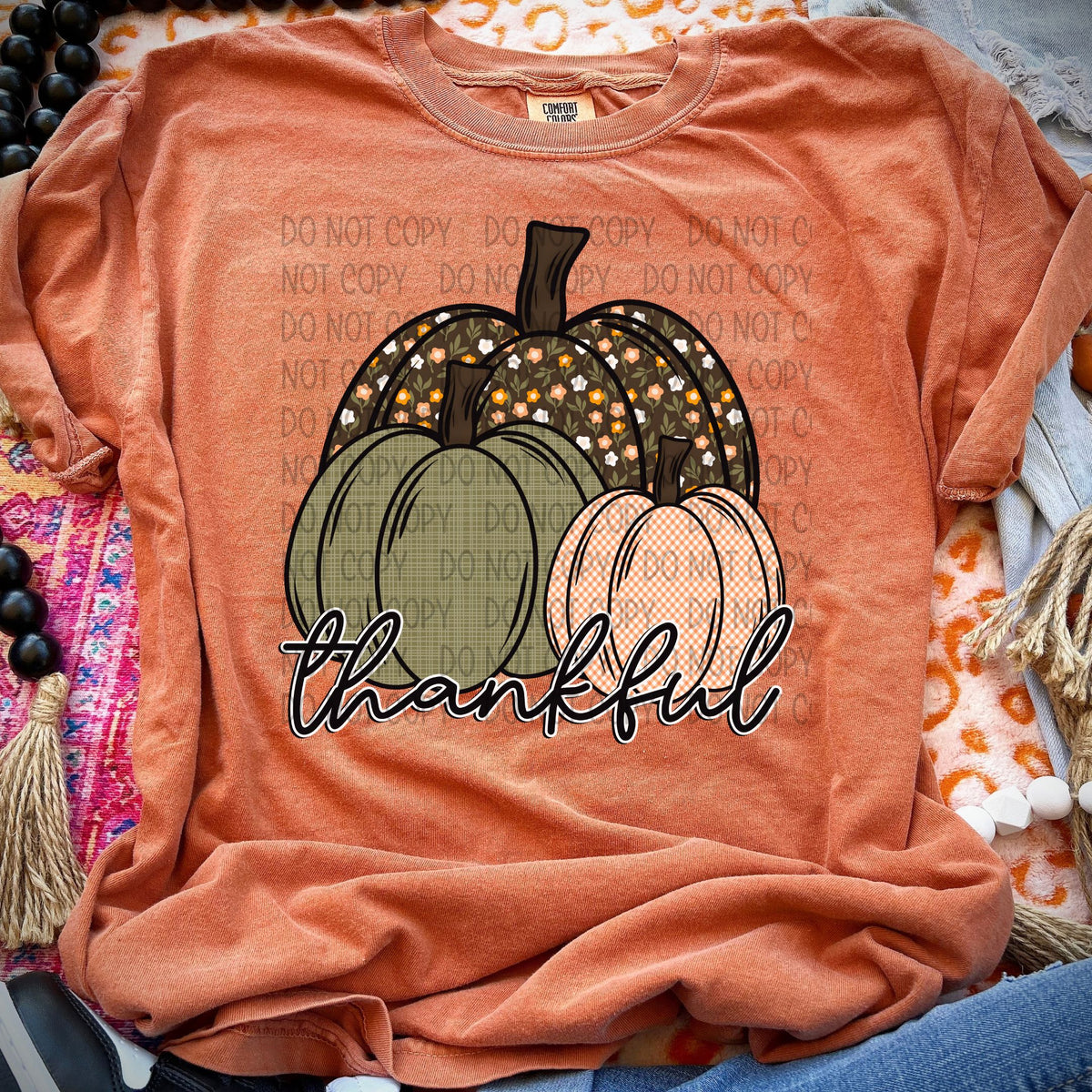 Thankful trio pumpkins one with florals SWD DTF transfer