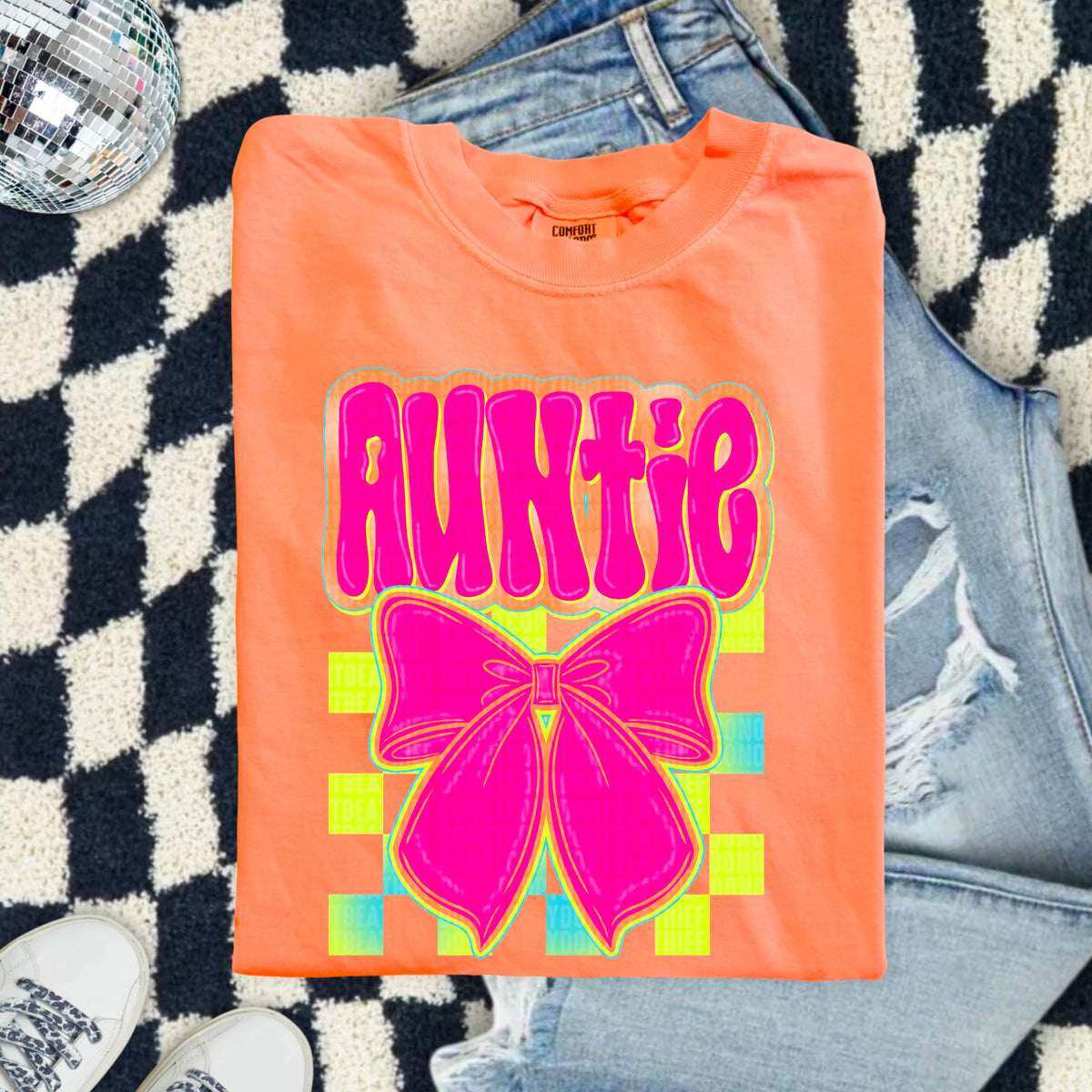 Auntie pink bow 103865 DTF transfer
