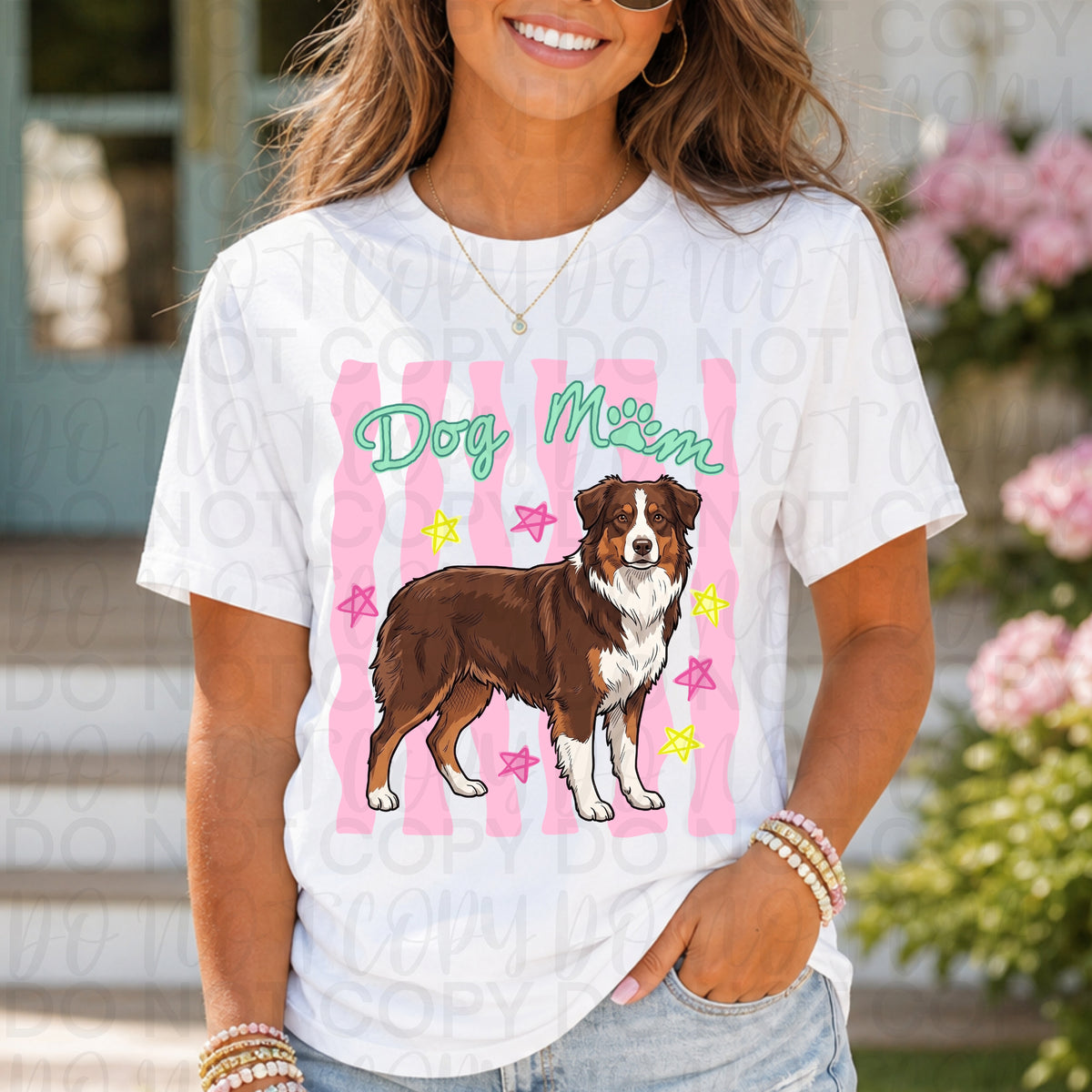 Dog mom PINK stripes red merle australian shepherd (UAC) DTF Transfer