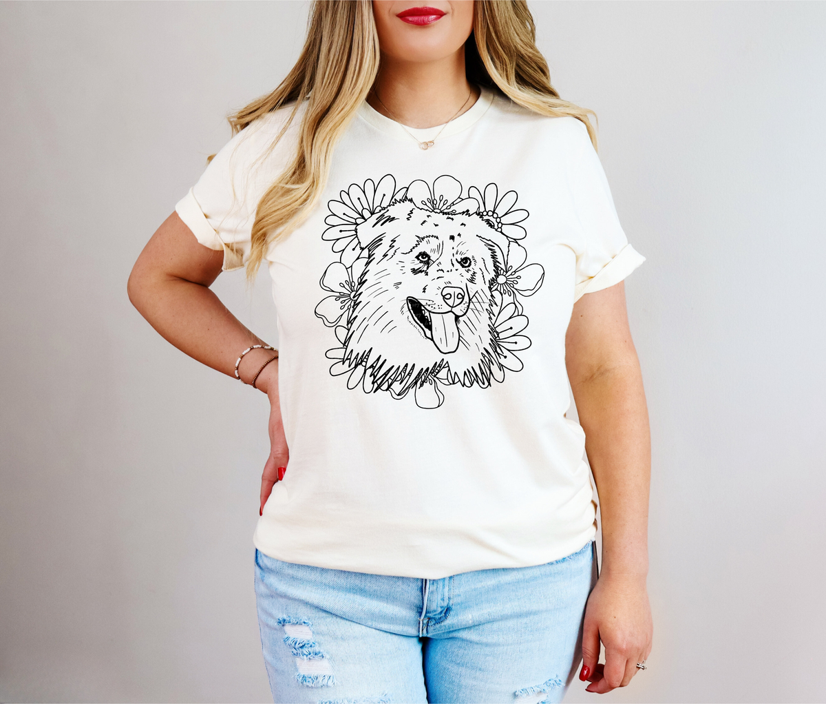 Australian Shepherd Floral BLACK 114770 DTF transfer