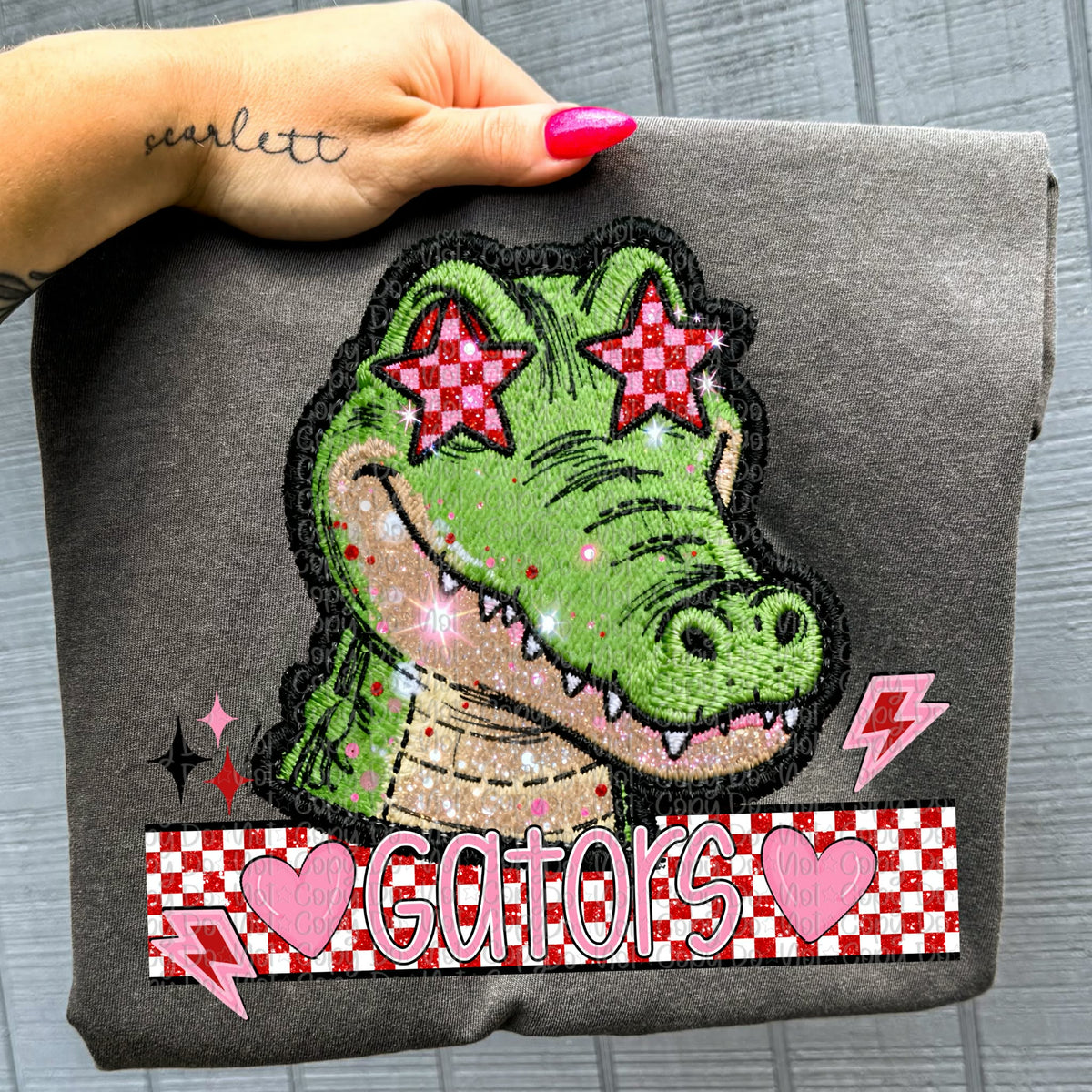 Gators faux embroidery valentines (virgo) DTF transfer