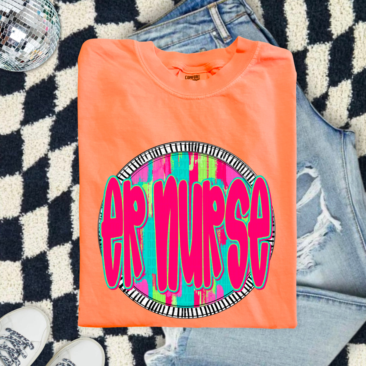 ER Nurse pink font circle 103932 DTF transfer