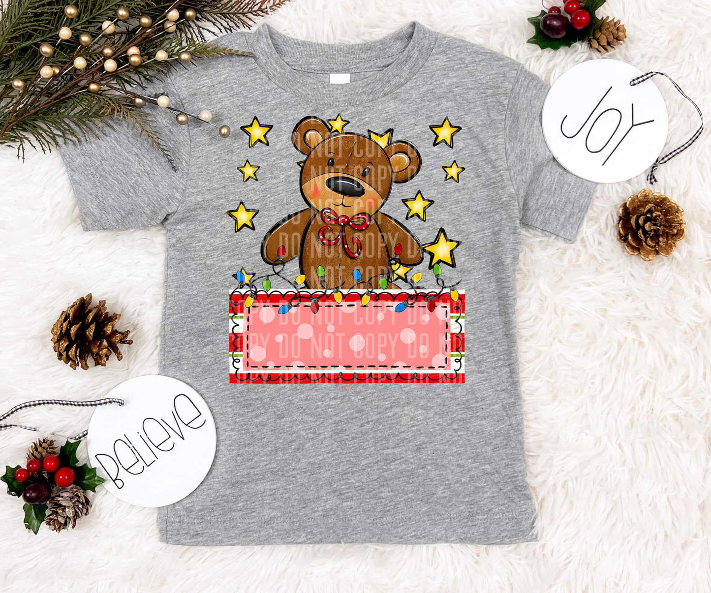 Teddy bear red name tag yellow stars (caplinger) 73067 DTF transfer