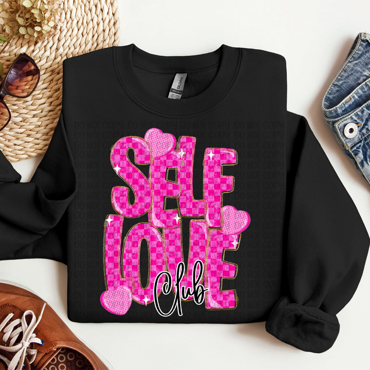 Self Love Club pink checker (VP) DTF transfer
