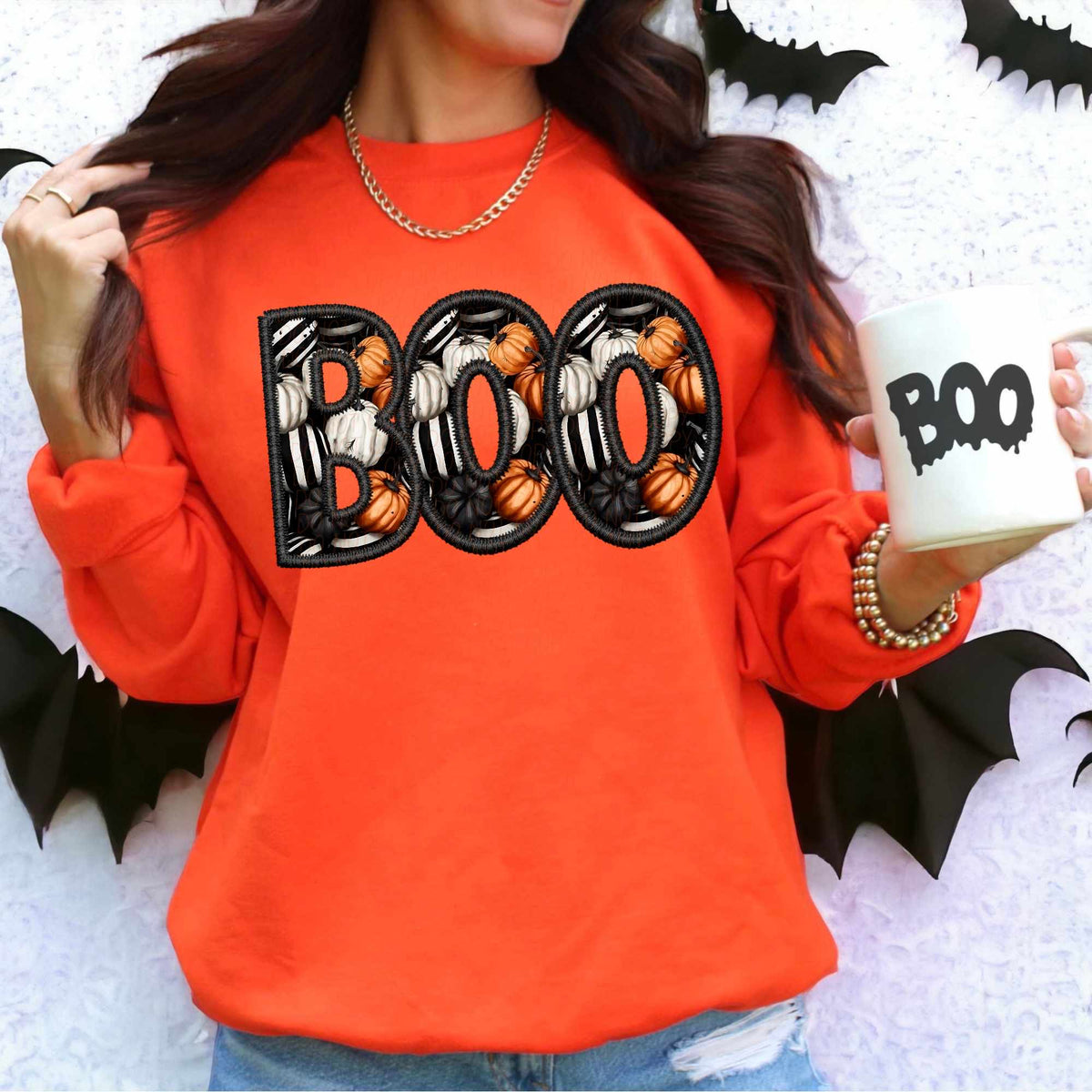 Boo black outline orange pumpkins (CITY) 55914 DTF transfer