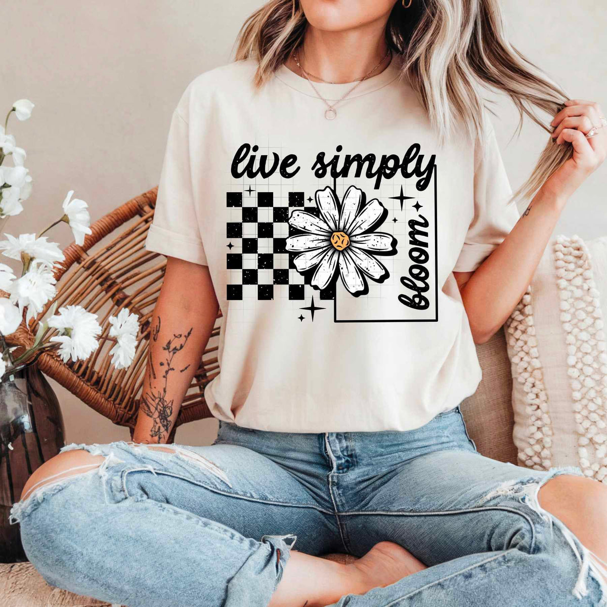 Live simply bloom BLACK (CSC) 82424 DTF transfer