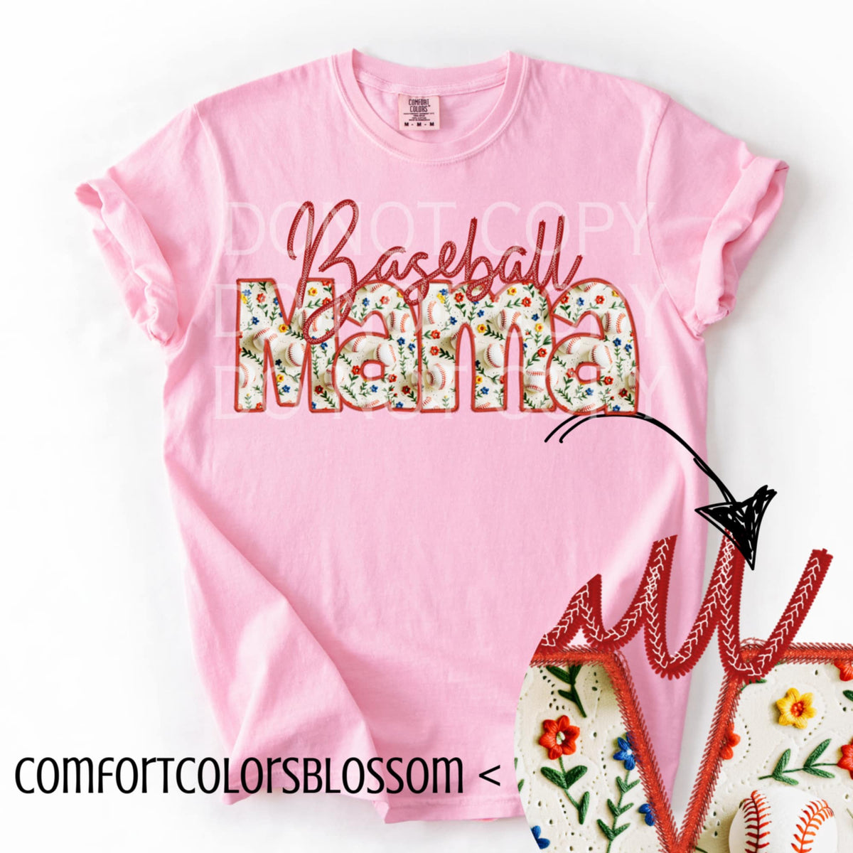 Baseball mama embroidery (CSG) 95642 DTF transfer