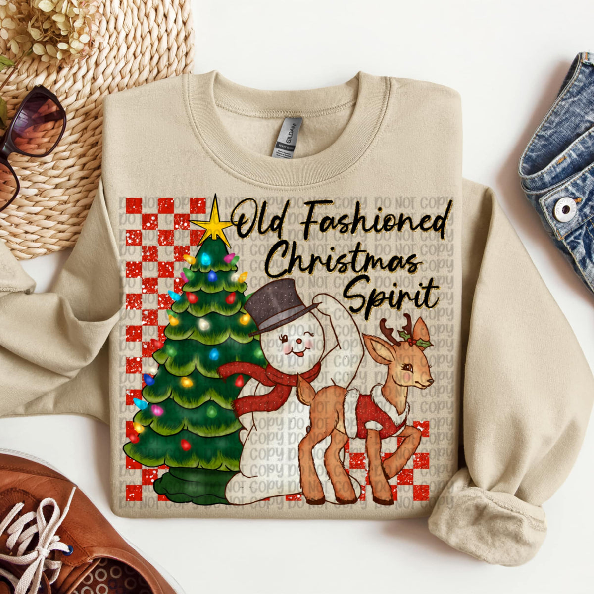 Old Fashioned Christmas spirit Santa and reindeer (VP) DTF transfer