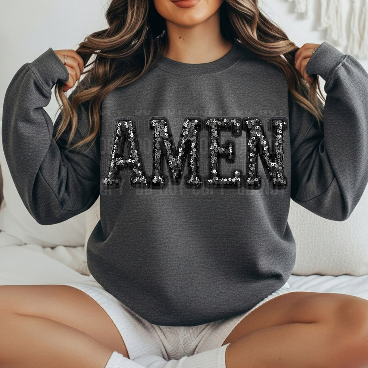 Amen Black Faux Sequins (SBB) DTF TRANSFER