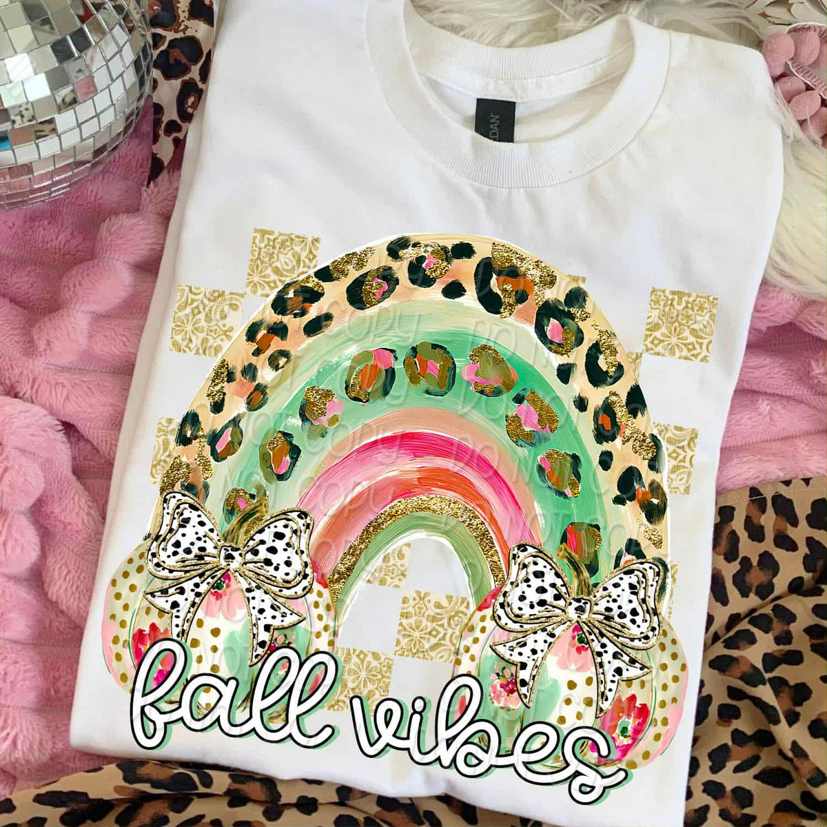 Fall Vibes leopard rainbow and pumpkins (digi) DTF transfer