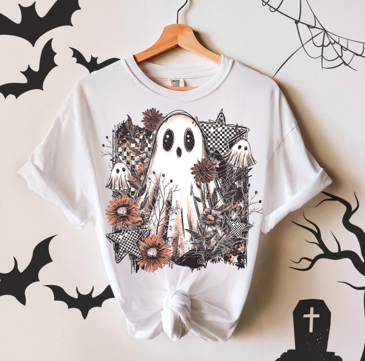 Ghost Florals and Stars (ag) DTF transfer