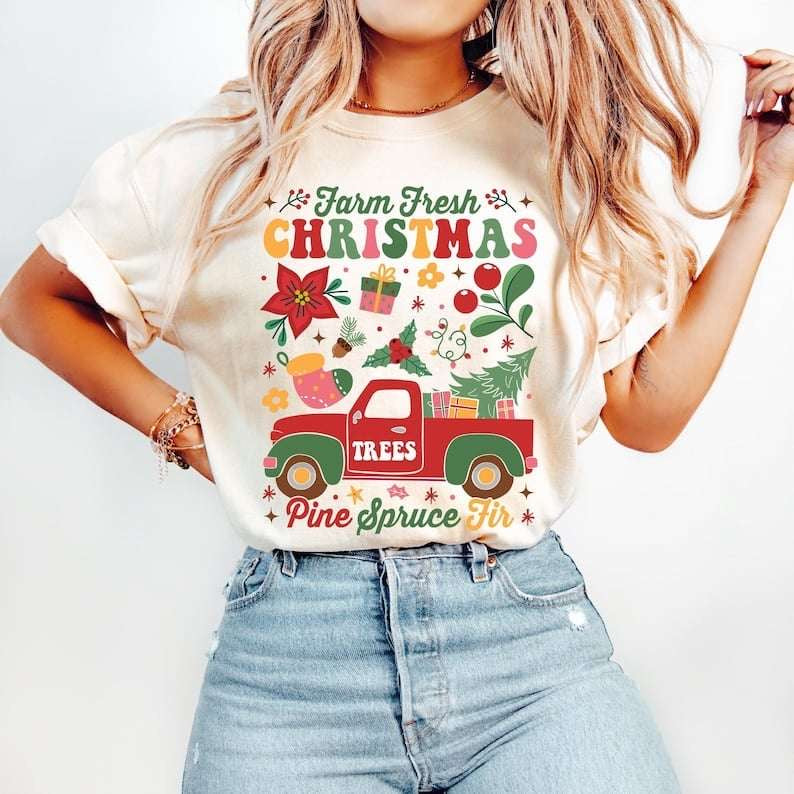 Farm fresh Christmas trees truck rectangle 62231 DTF transfer