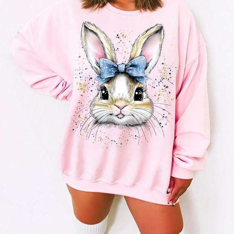 Bunny blue bow 80211 DTF transfer