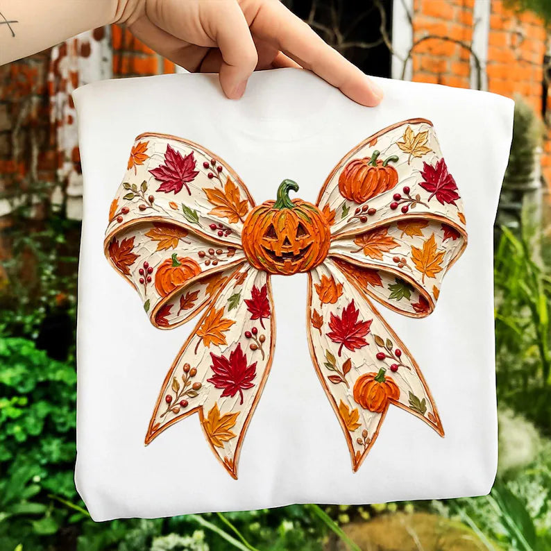 Leaf bow with pumpkin Sunday Special DTF transfer