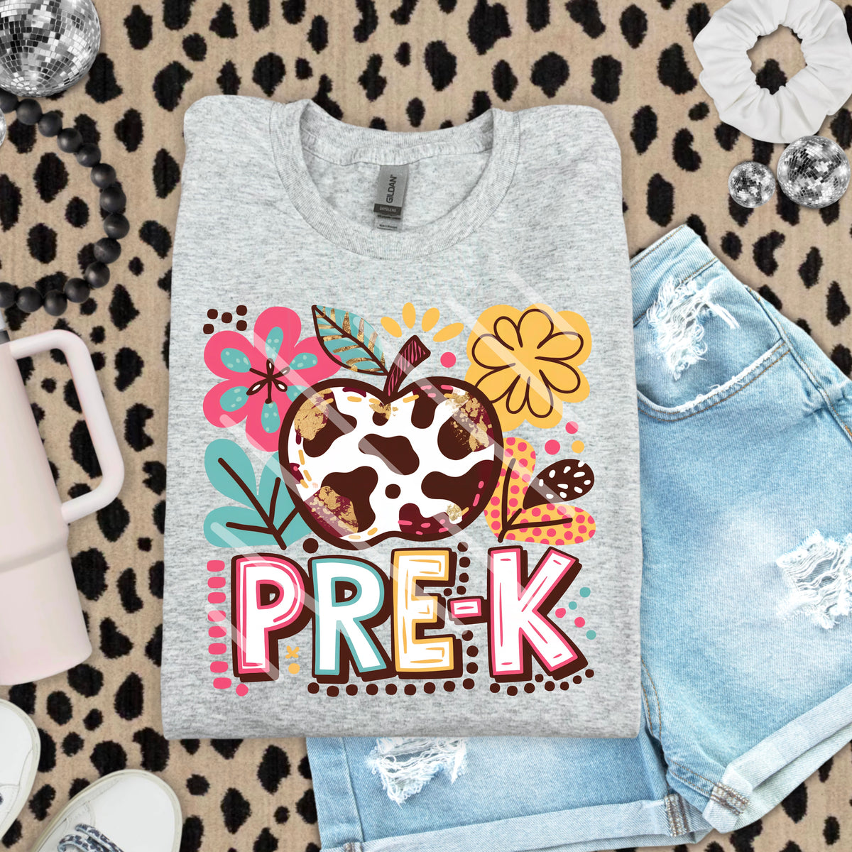 Pre K Abstract Florals with Apple 110896 DTF Transfer