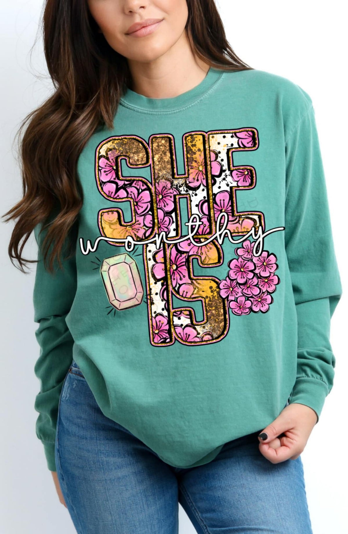 She is worthy floral (C’s) 93234 DTF transfer