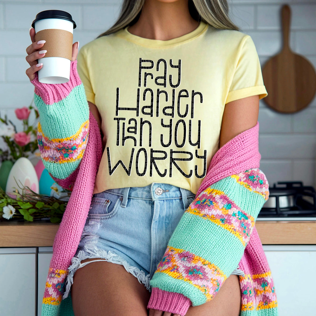 Pray harder than you worry BLACK (SDD) 96003 DTF transfer