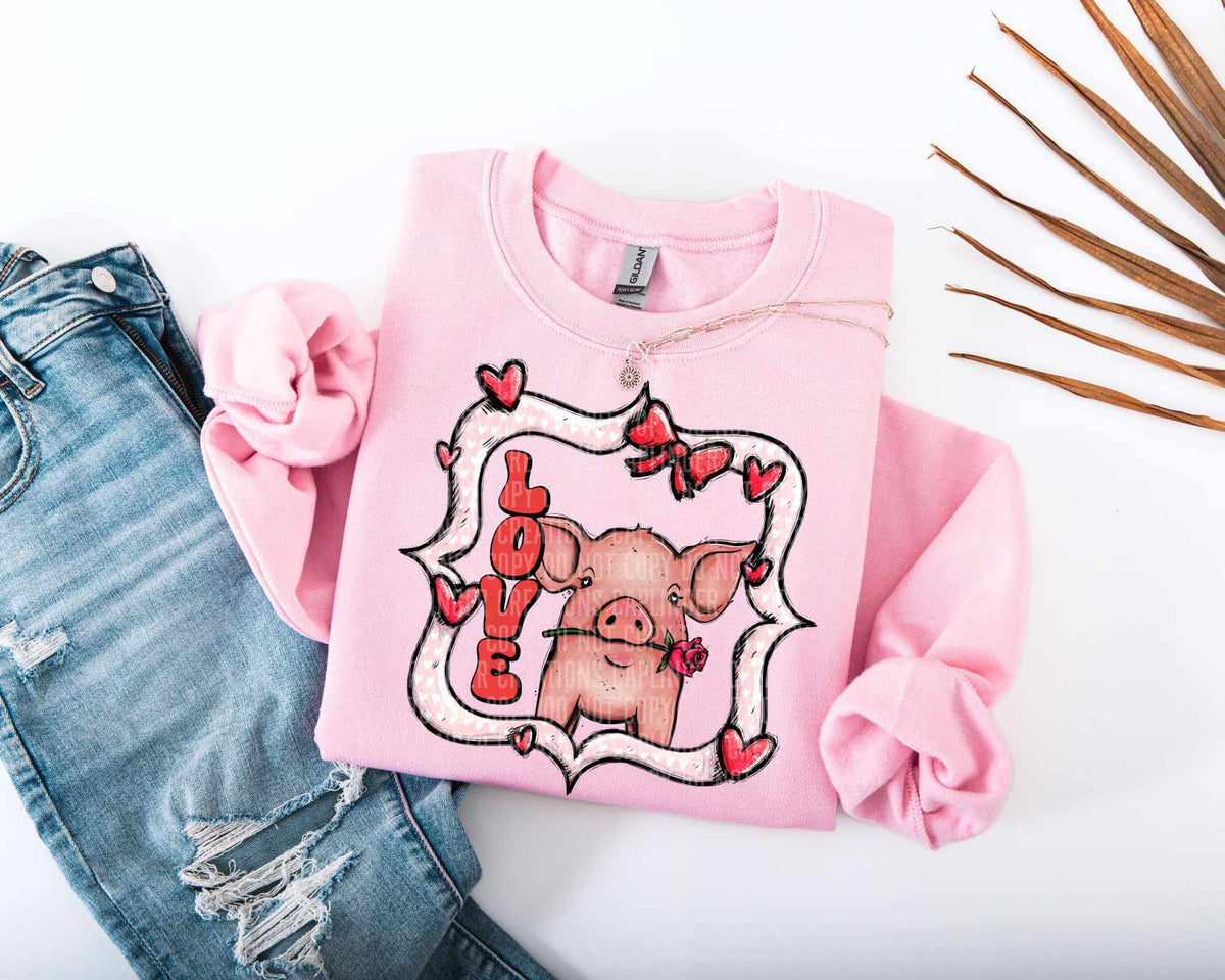 Love pig with rose frame (caplinger) 73387 DTF transfer