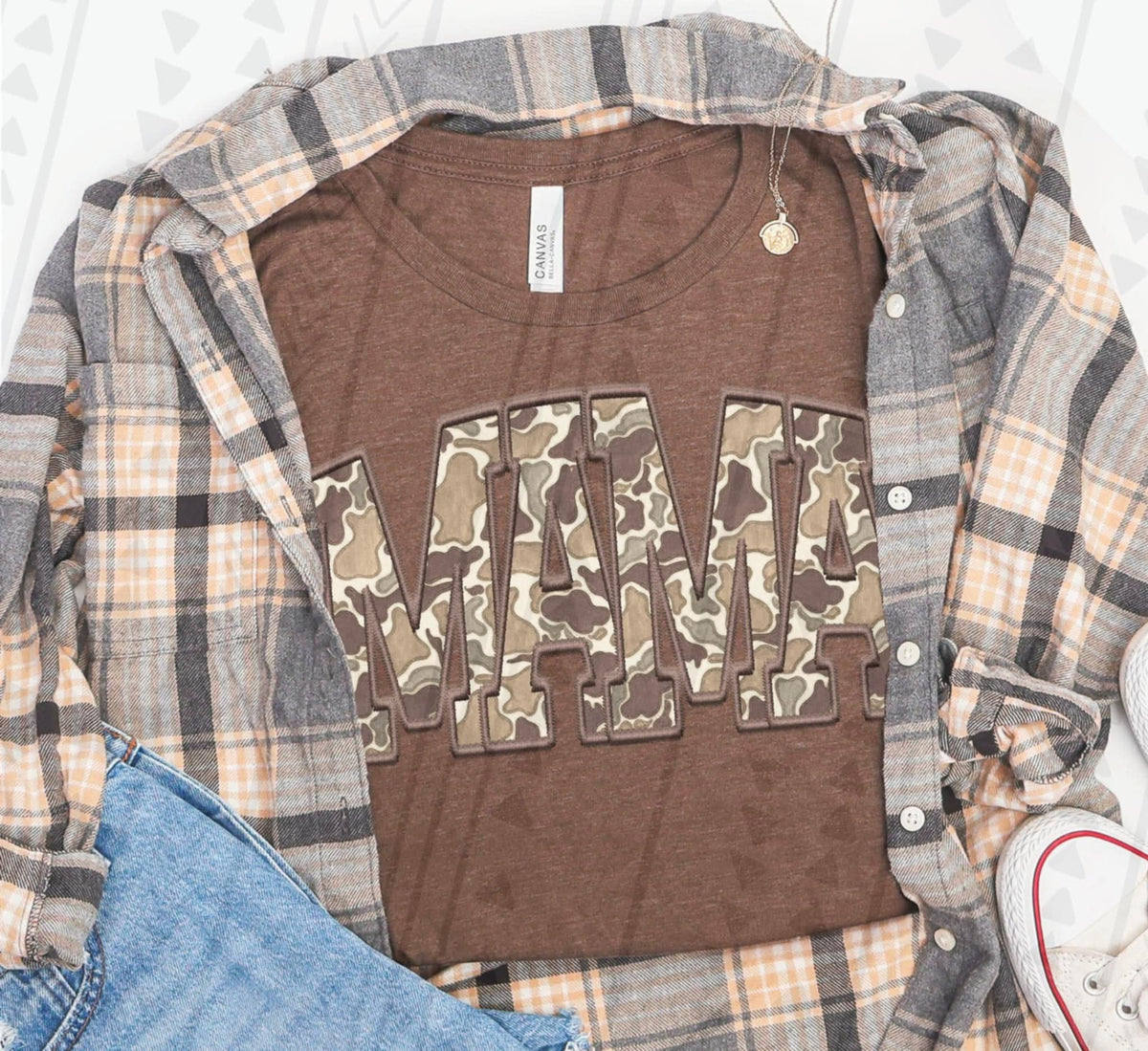 Mama Faux Embroidery Camo TGG DTF Transfer