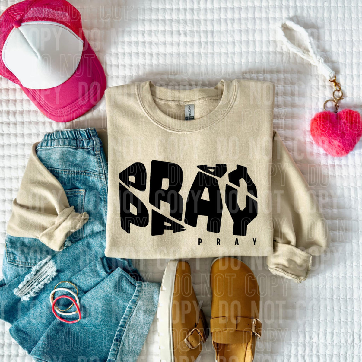 Pray black twisted font (SBB) 94082 DTF transfer