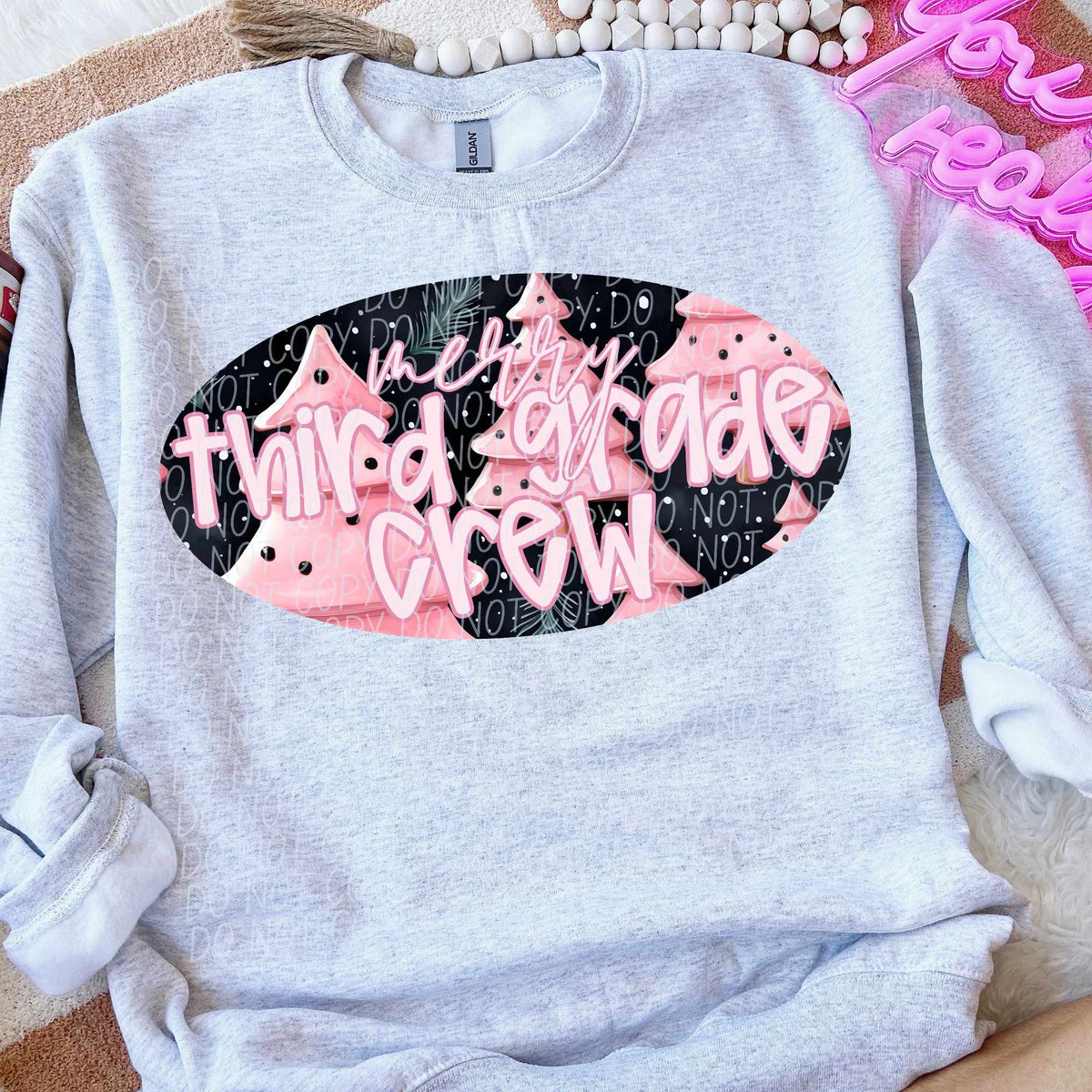 Merry third grade crew pink trees (CITY) 62307 DTF transfer