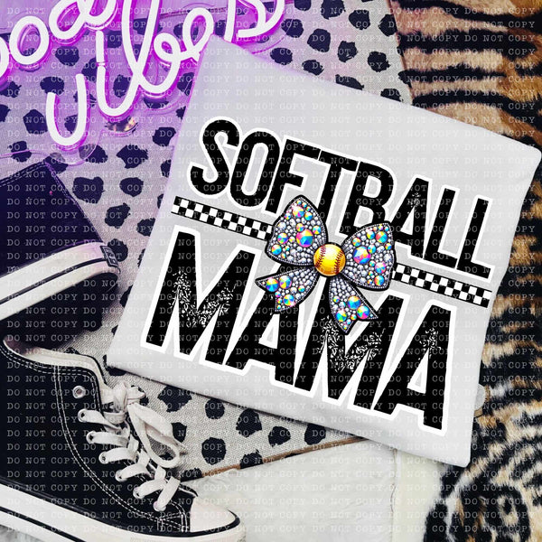 Softball mama rhinestone bow (ECHT) 58795 DTF transfer