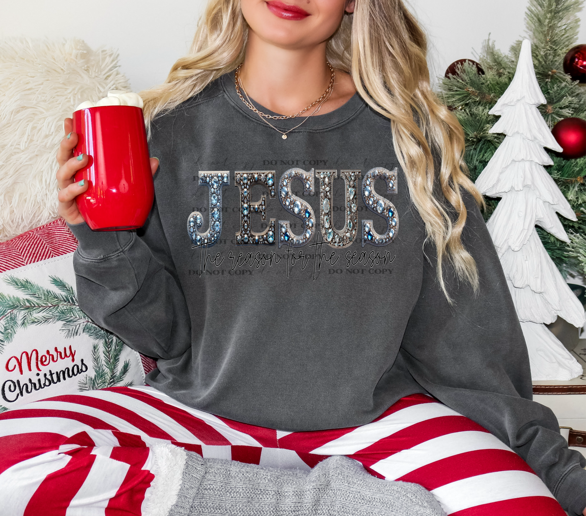 Jesus the reason for the season blue rhinestone 67400 DTF transfer