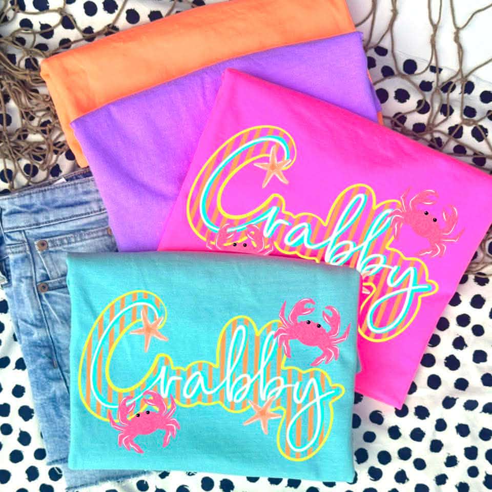 Crabby cursive stripes Sunday Special DTF transfer