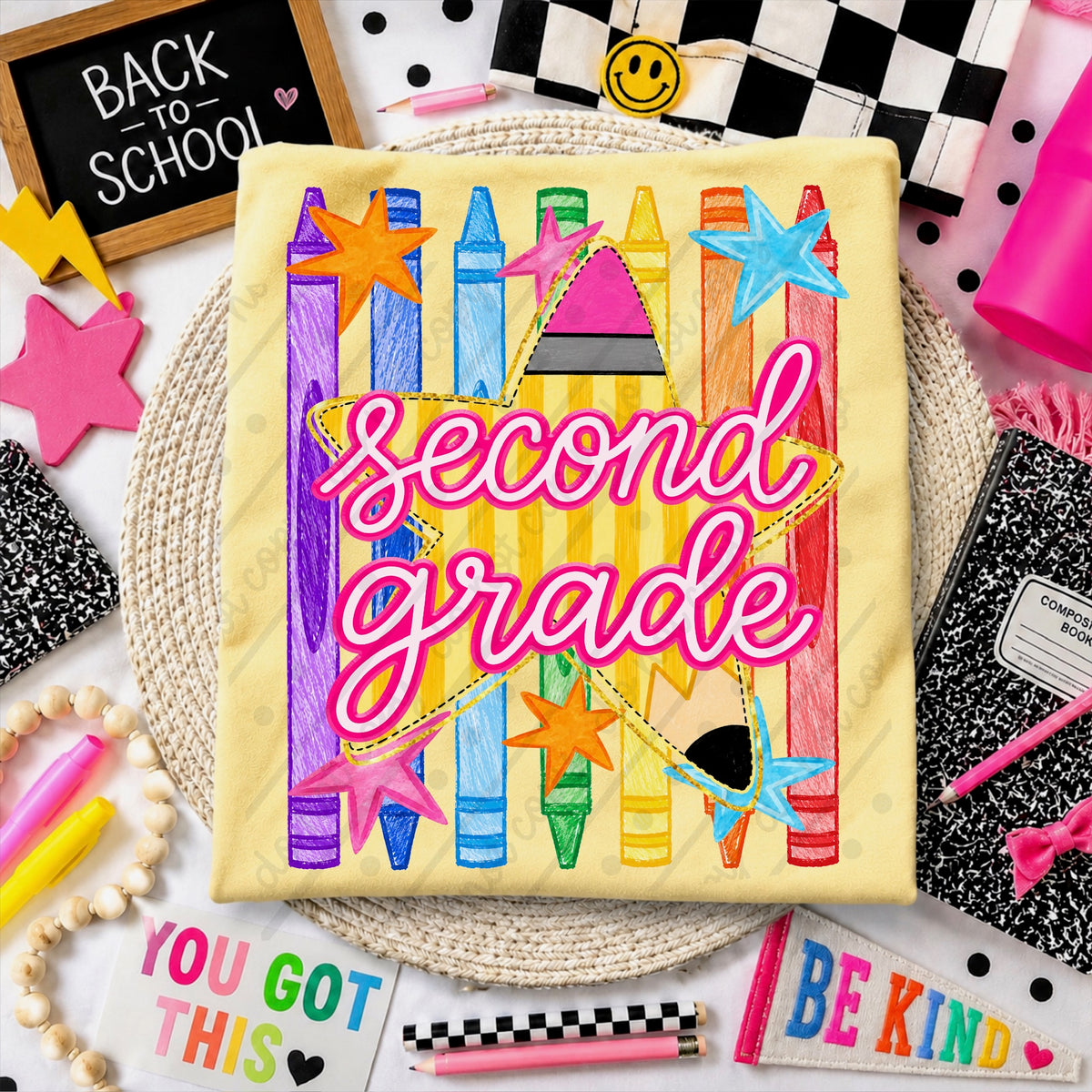 Second Grade crayons and star Sunday Special DTF transfer