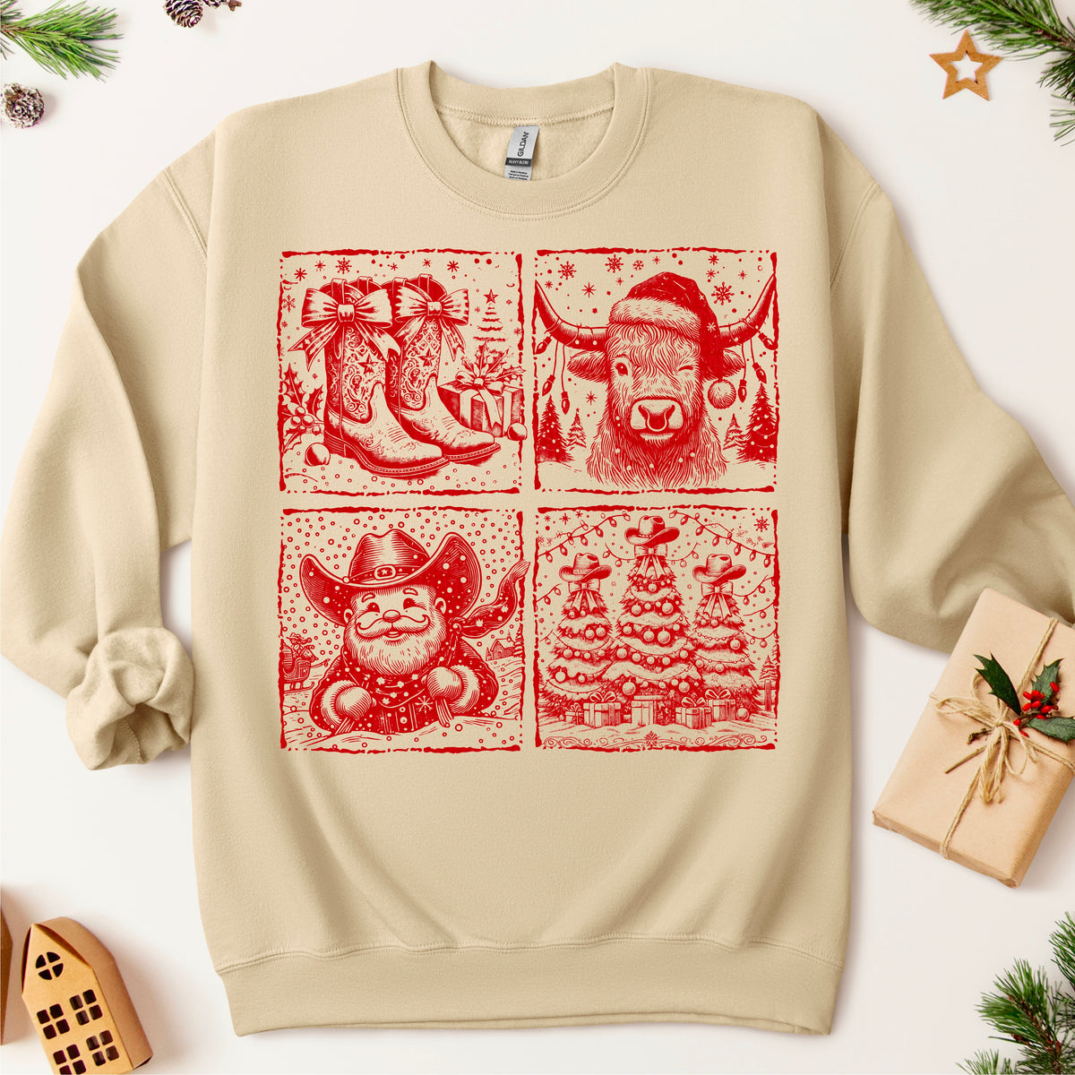 Western Christmas Square Frames RED 113398 DTF transfer