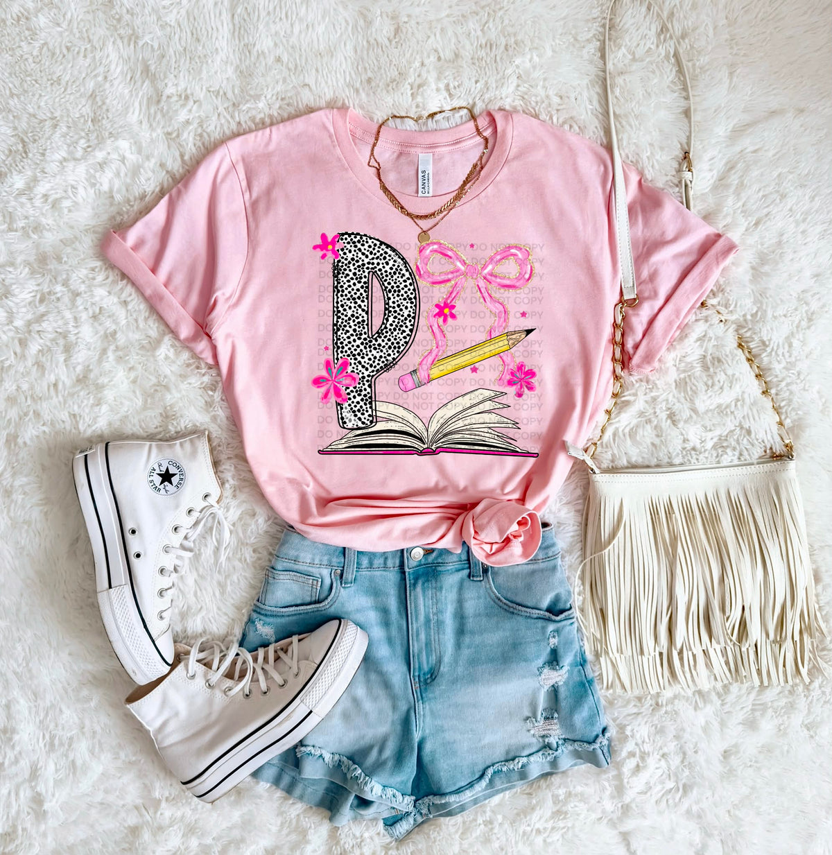 P with book pencil and bow (Scg) DTF Transfer