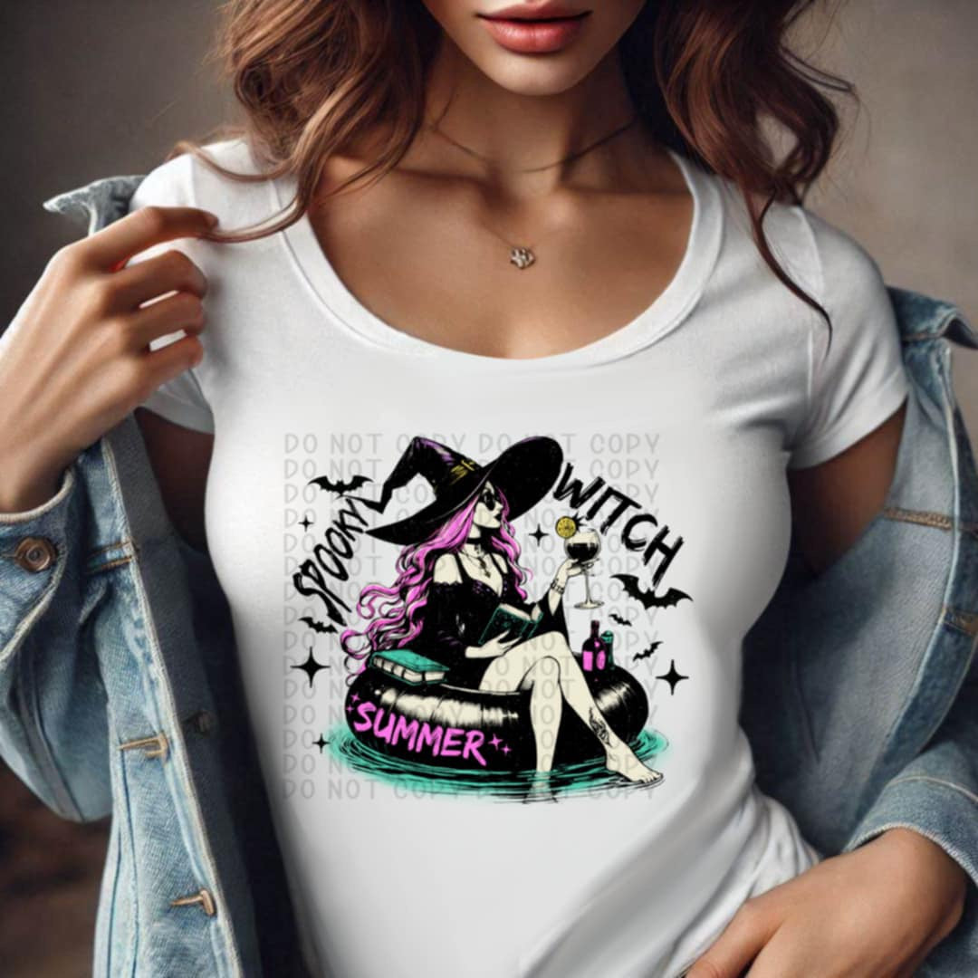 Spooky witch pink hair 93432 DTF transfer