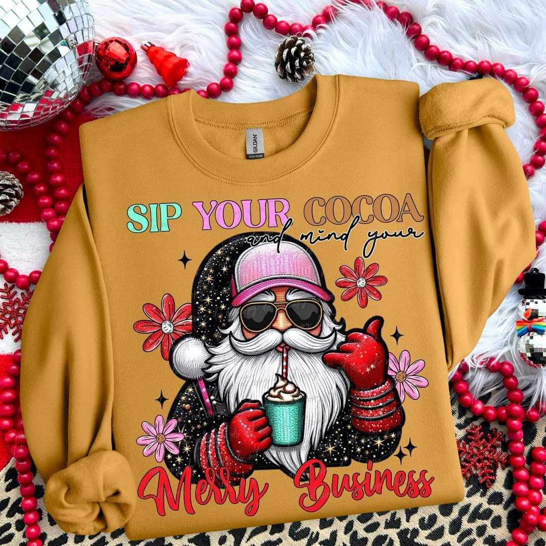 Sip your hot cocoa and mind your merry business light Santa (VIRGO) 65802 DTF transfer