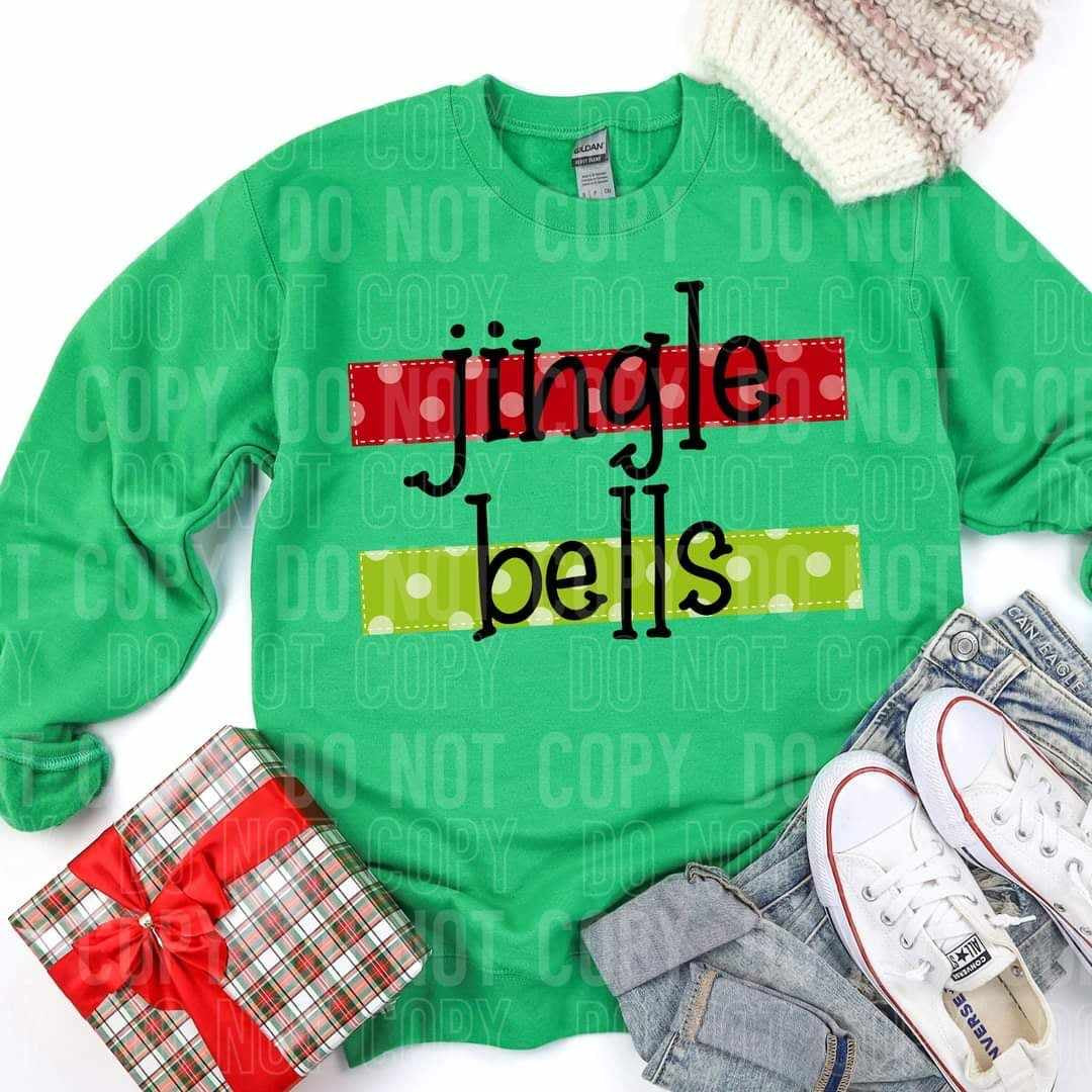 Jingle bells red and green background (SBB) 64666 DTF transfer